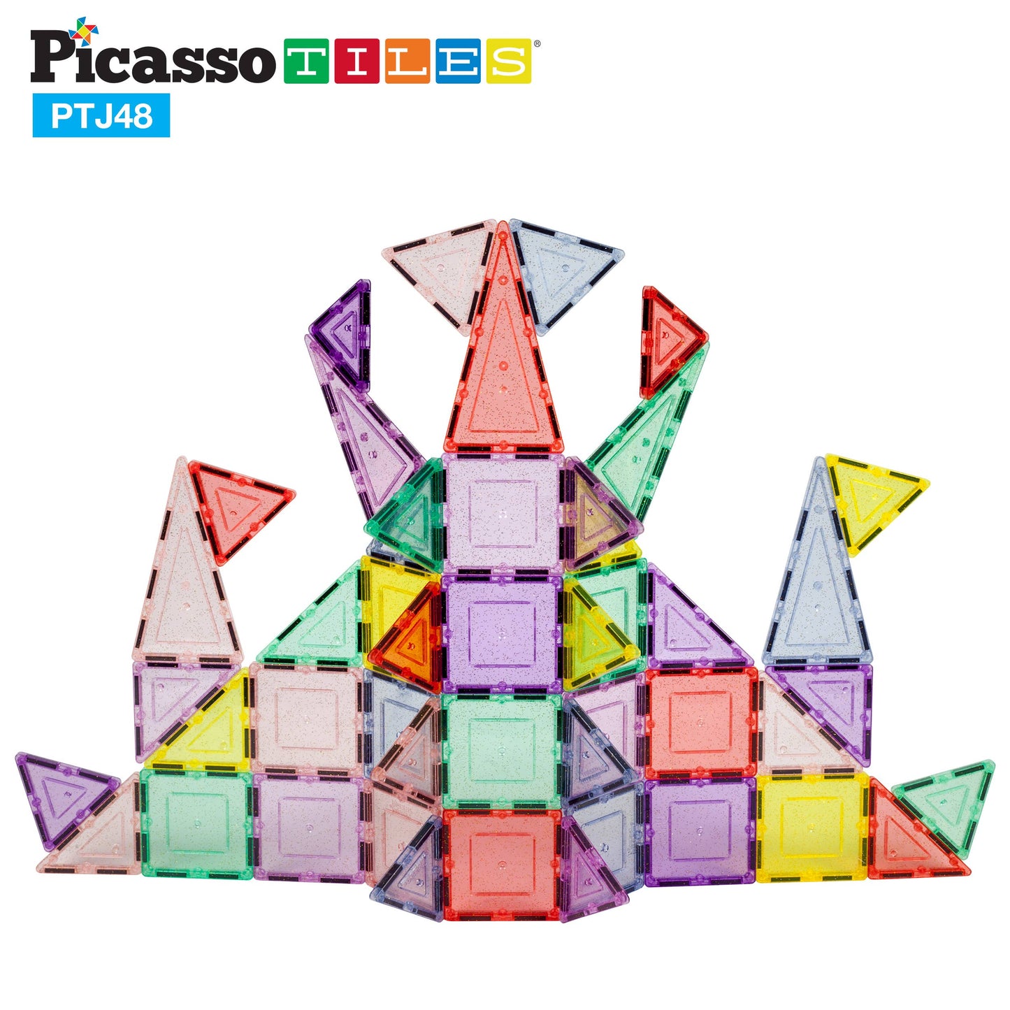 PicassoTiles 48pc Glitter Magnetic Tile Building Set