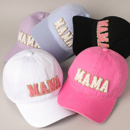 MAMA Chenille Letter Patch Cotton Baseball Cap: One Size / LIGHT BLUE