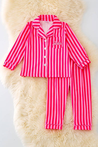 FUCHSIA STRIPE AND WHITE CHARACTER PRINTED PJS. PJG40101 WE