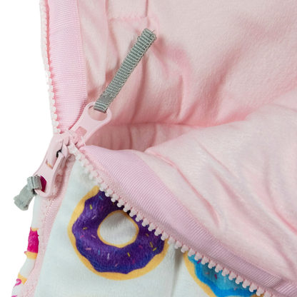 Sleep-n-Pack: Packable Little Kid's Sleeping Bag & Backpack, Cozy Mink, Donuts