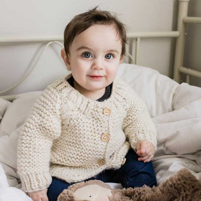 Natural Garter Stitch Cardigan Sweater: 0-6 months