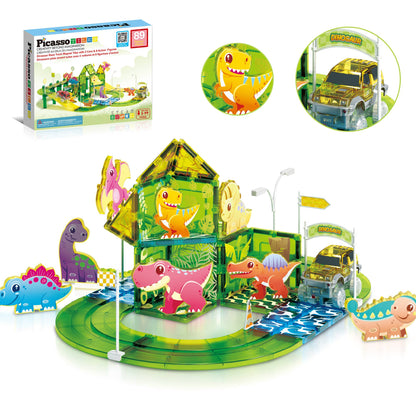 PicassoTiles 89pc Dinosaur Race Track Building Set