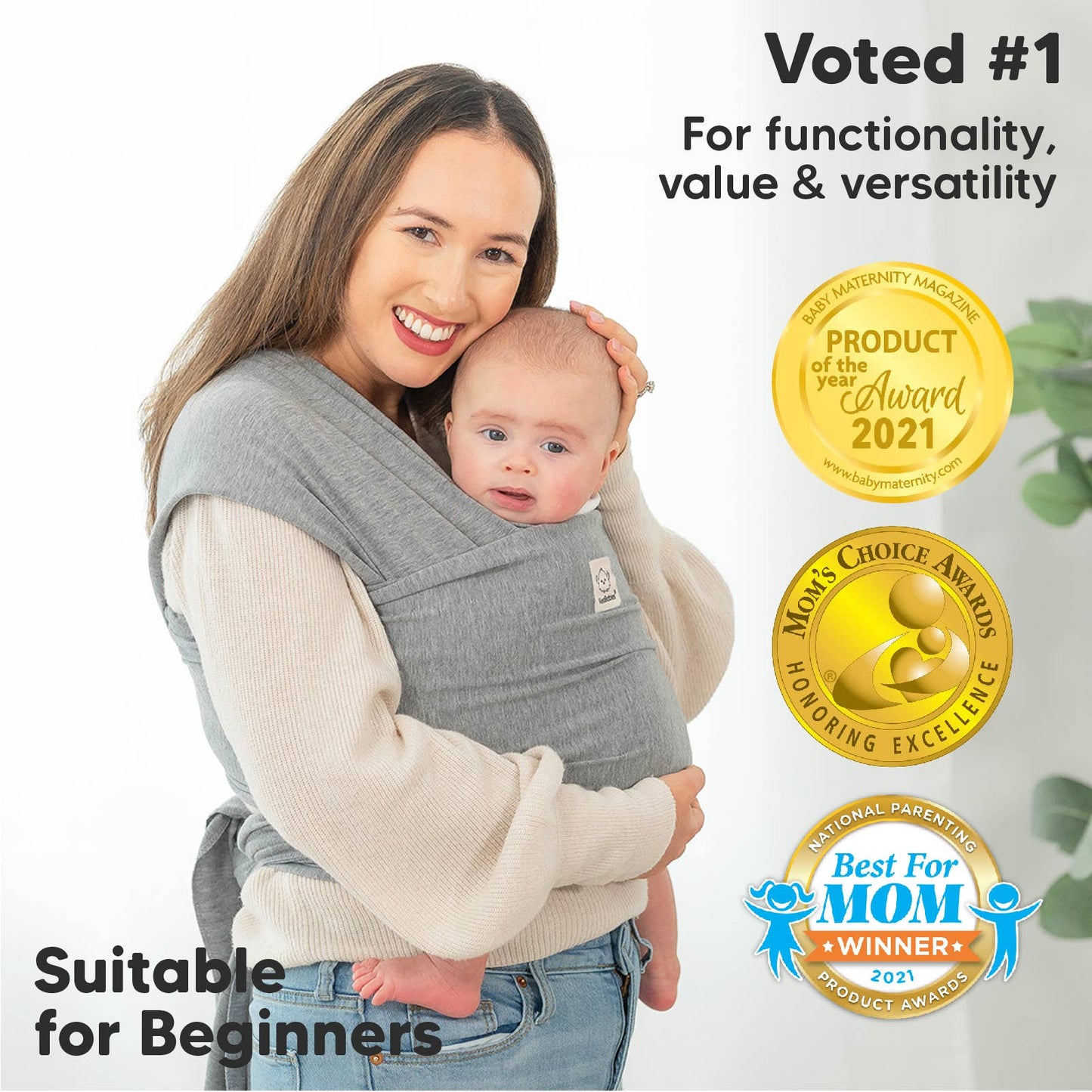 KeaBabies Original Baby Wrap Carrier: Classic Gray