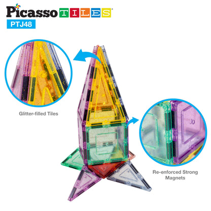 PicassoTiles 48pc Glitter Magnetic Tile Building Set