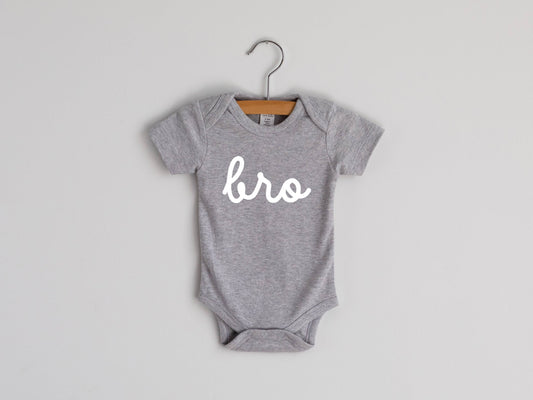 Gray Bro Script Modern Baby Bodysuit • USA Made
• White Ink
