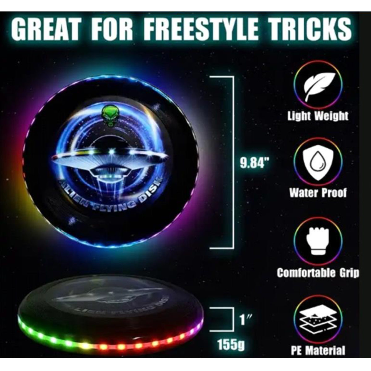 RGB Glow in the Dark Light-up Flying Disc