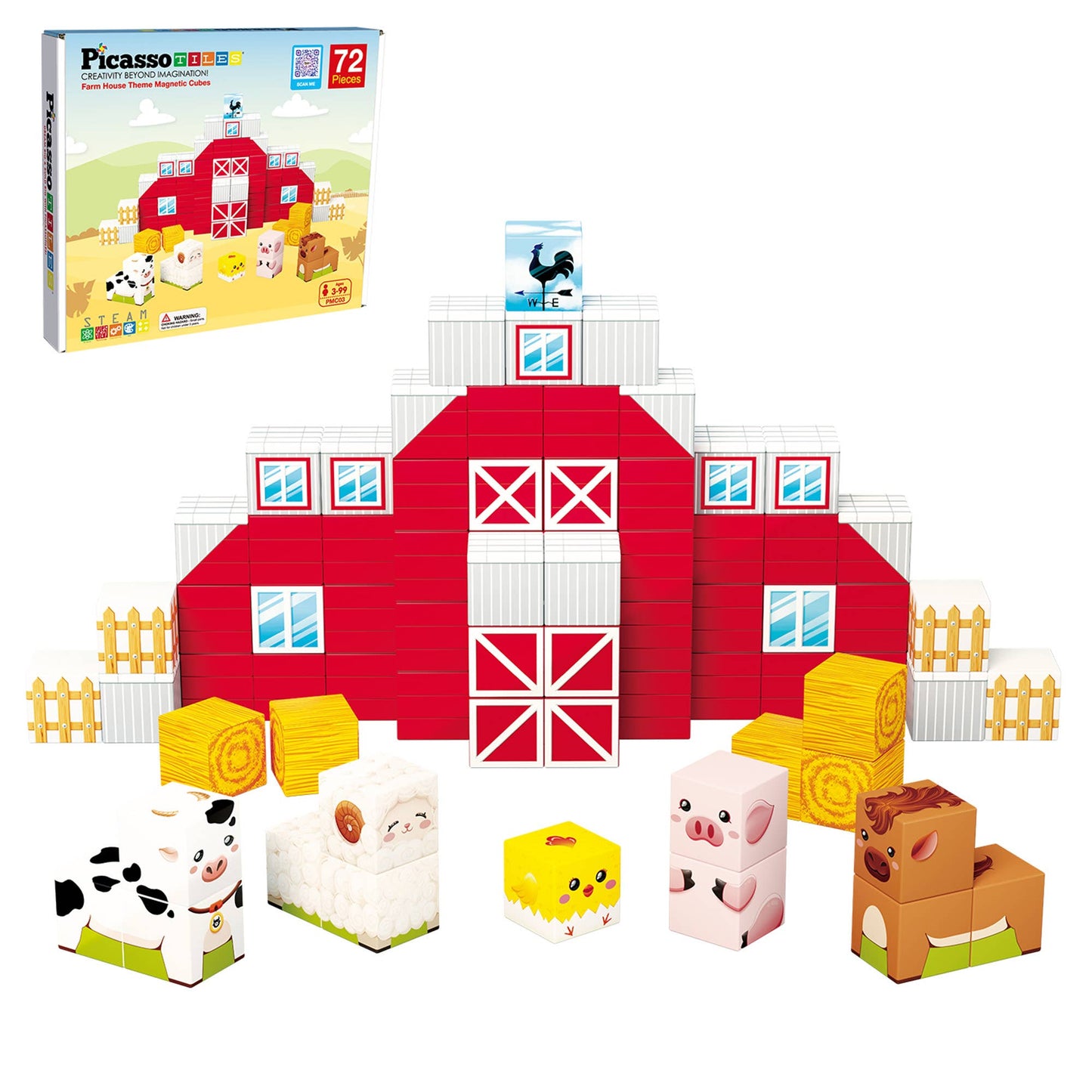 PicassoTiles 72pc Magnet Cube Farm House Theme PMC03