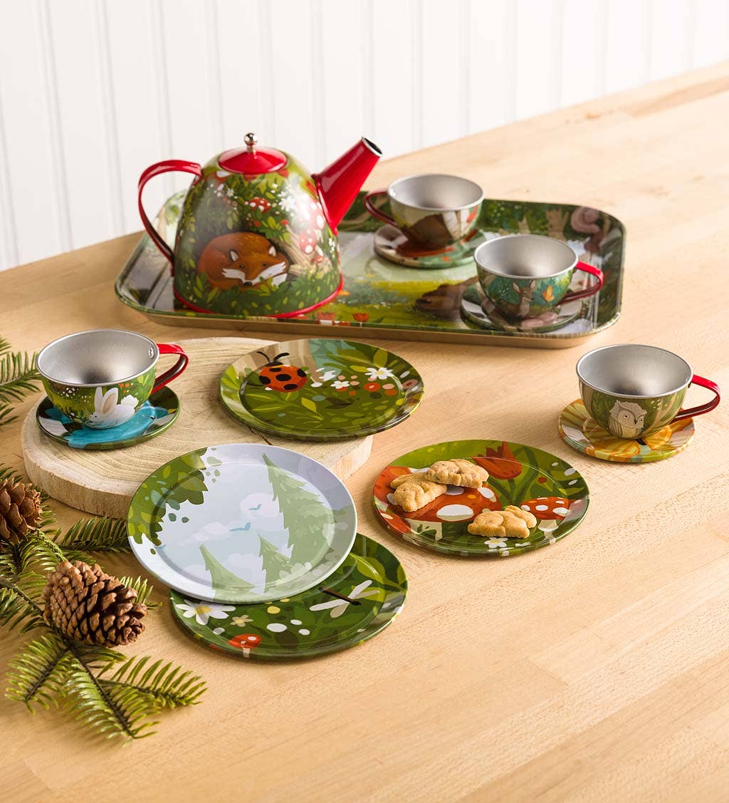 15-Piece Tin Tea Set - Assorted Styles Available: Woodland