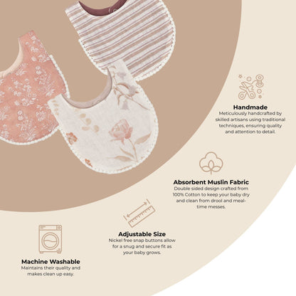 Violet Floral Cotton Baby Bib Set (3 Pack)
