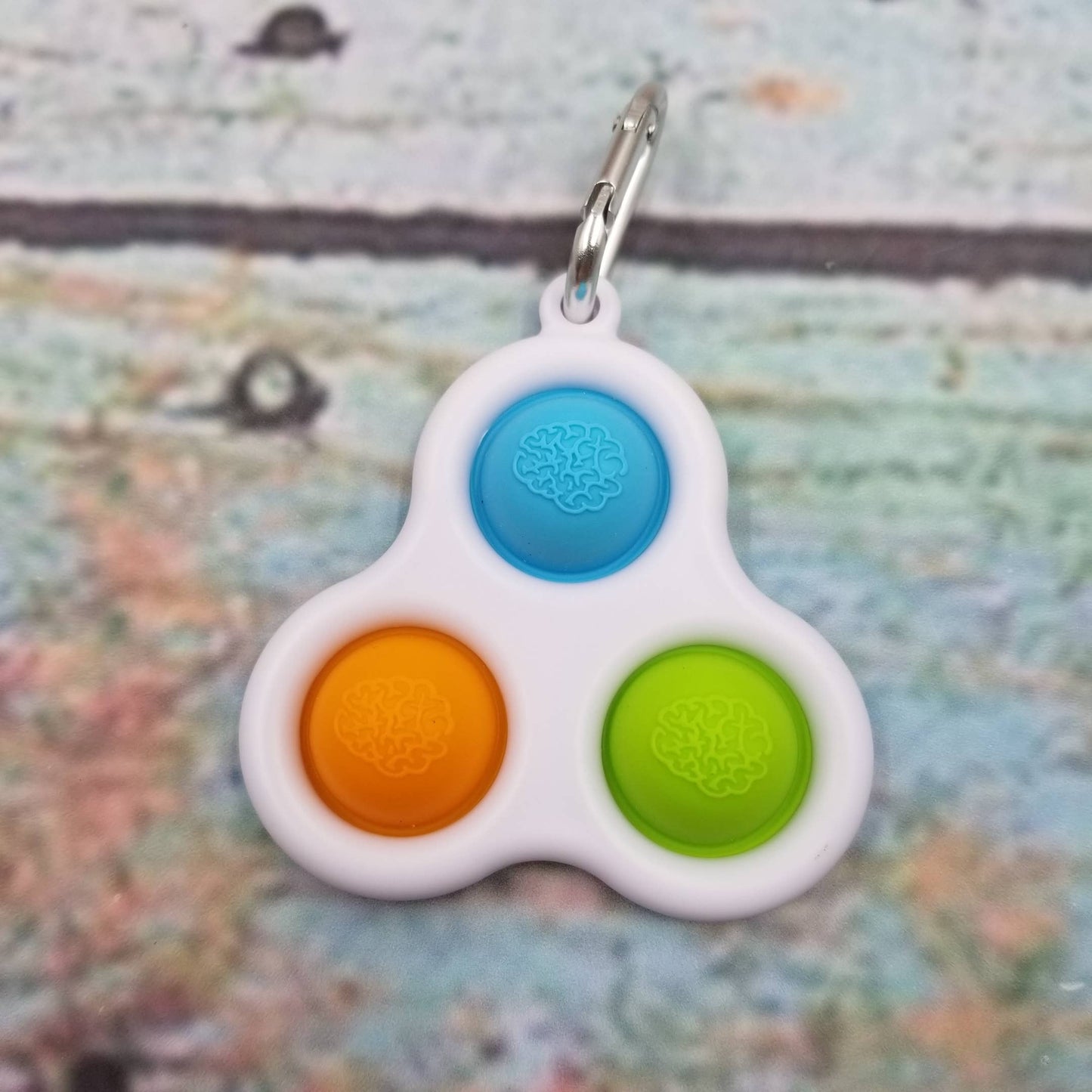 Pop Triple Dimple Keychain Fidget Sensory Toy: Orange-Blue-Pink