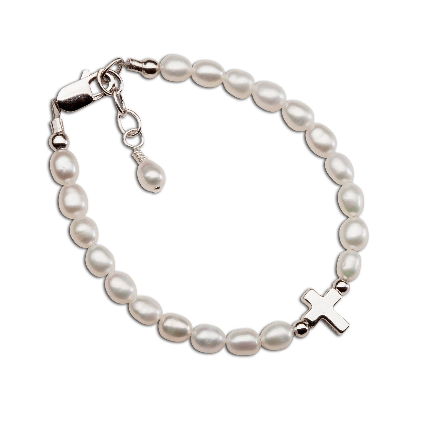Girls Sterling Silver Pearl and Cross Baby Bracelet Kids