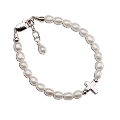 Girls Sterling Silver Pearl and Cross Baby Bracelet Kids