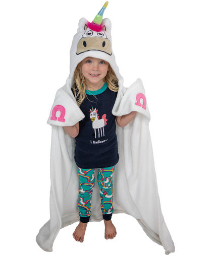 Wearable Hooded Fleece Blankets For Kids - Unicorn