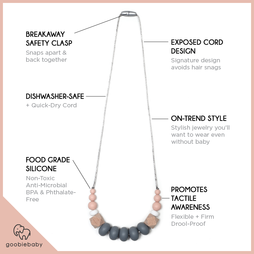 Harper Teething Necklace - Peach/Gray