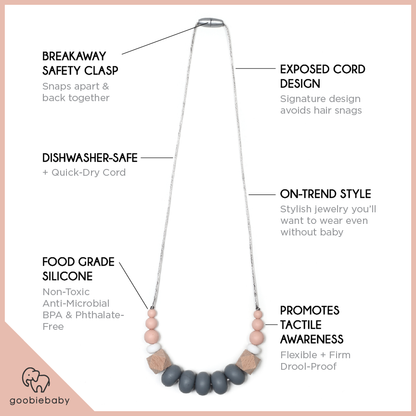 Harper Teething Necklace - Peach/Gray