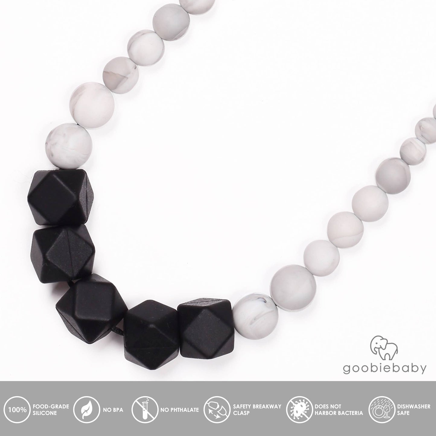 Madison Teething Necklace - Marble/Black