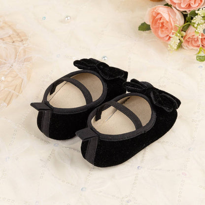 Front Bow Velvety Baby Shoes
