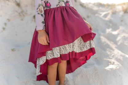 Kids Hi Lo Lilac Wine Floral Lace Tiered Fancy Dress