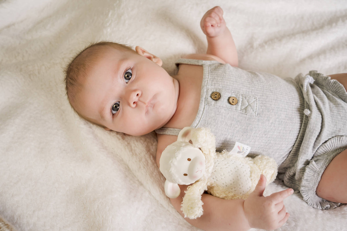 Bahbah the Lamb Baby Soft Toy w/ Natural Rubber Teether Head