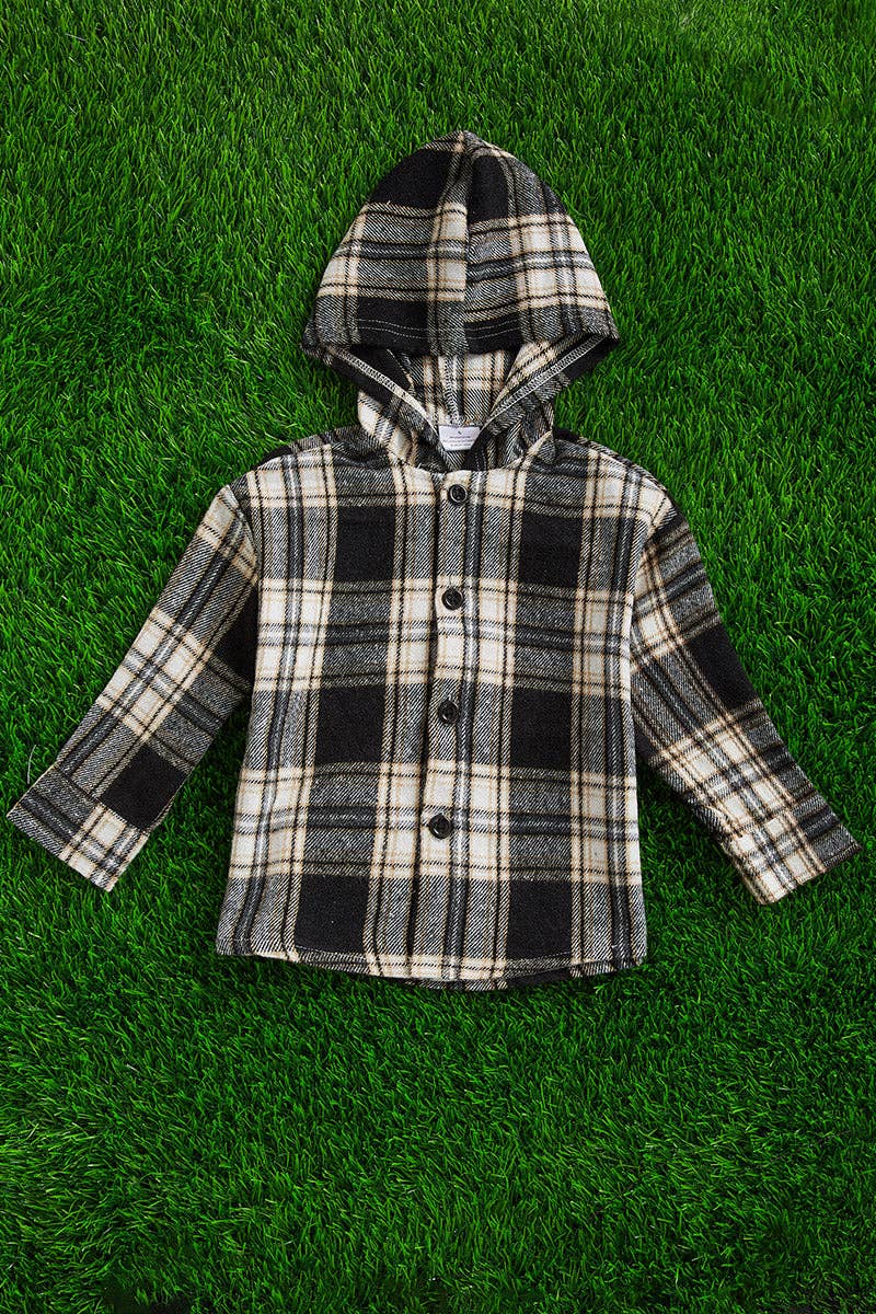 BLACK, WHITE & YELLOW/ PLAID HOODIE SHIRT