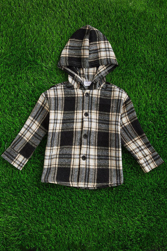 BLACK, WHITE & YELLOW/ PLAID HOODIE SHIRT