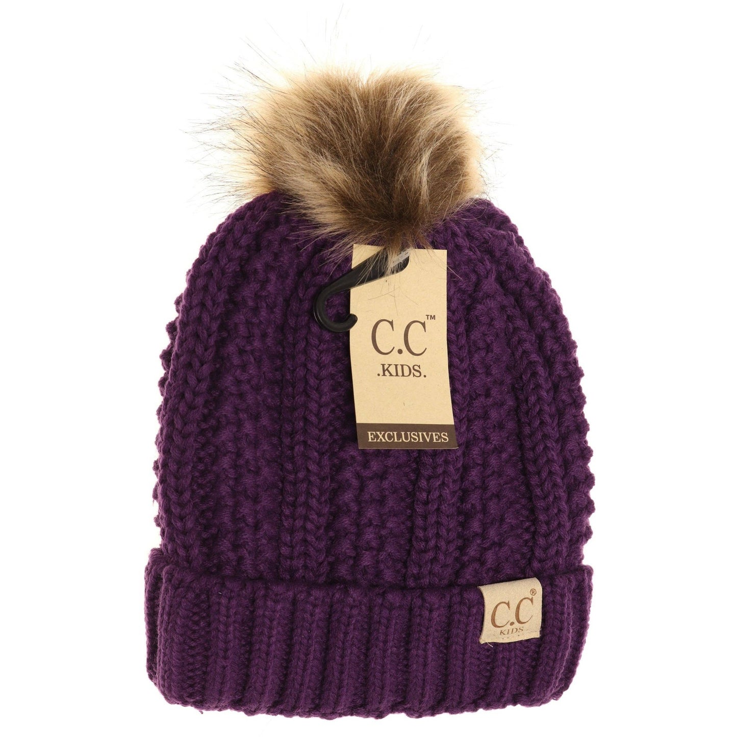 Kids Fuzzy Lined Fur Pom CC Beanie YJ820KIDS