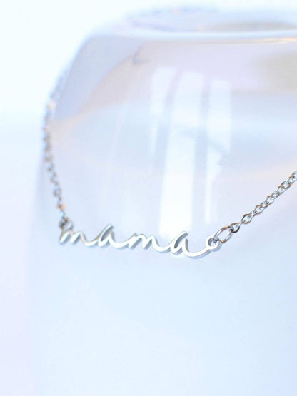 Mama dainty word necklace cursive gift silver gold