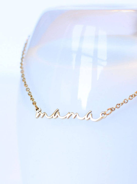 Mama dainty word necklace cursive gift silver gold