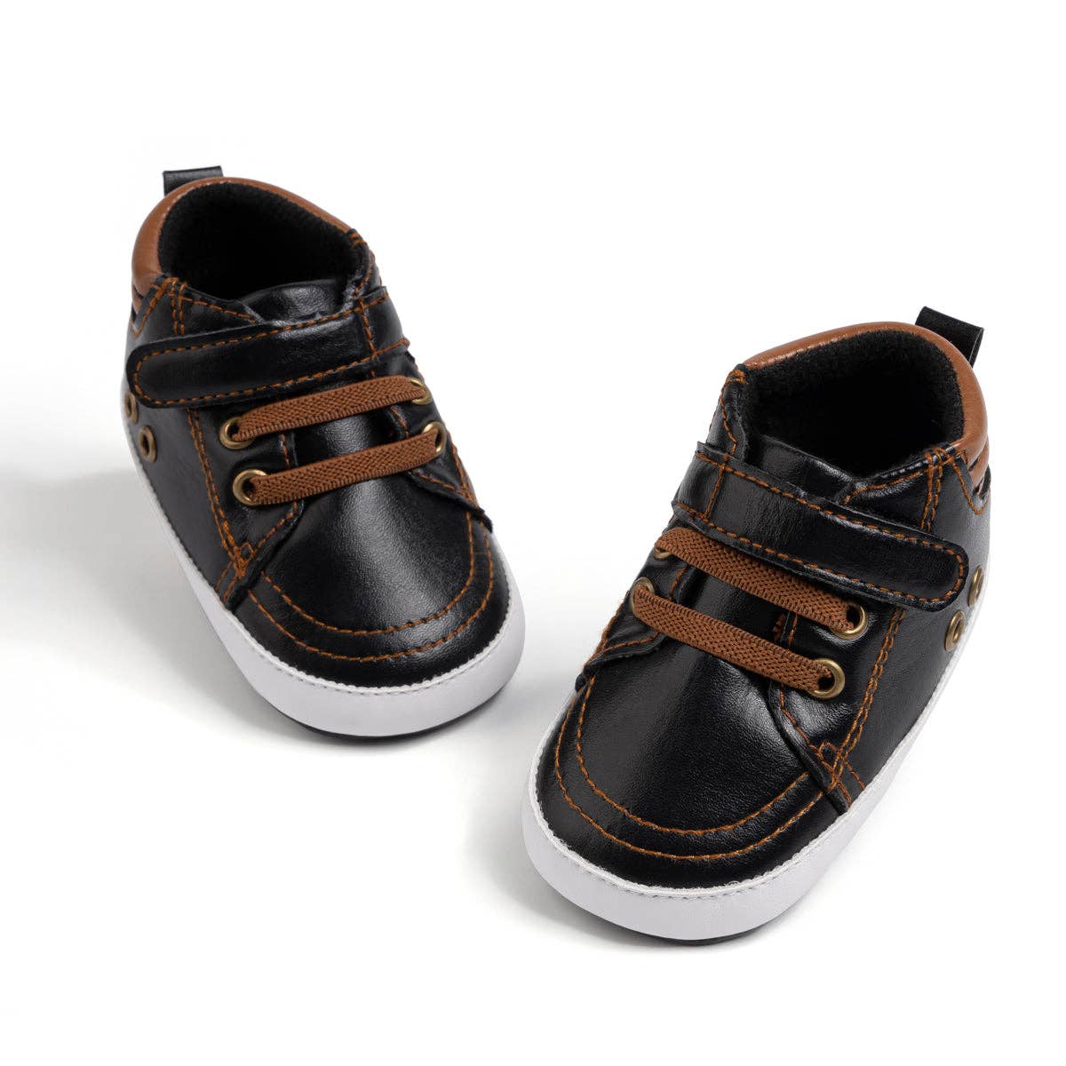 Black leather Shoes with Brown Accents