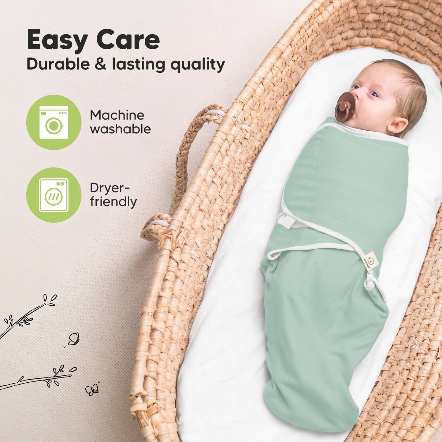 3pk Soothe Baby Swaddles Sage,0-3 Months, Sleep Sack for Newborns