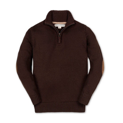 Organic Half Zip Sweater with Elbow Patches {Chocolate}