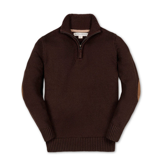 Organic Half Zip Sweater with Elbow Patches {Chocolate}
