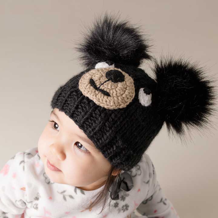 Black Bear Knit Beanie Hat: M (6-24 months)