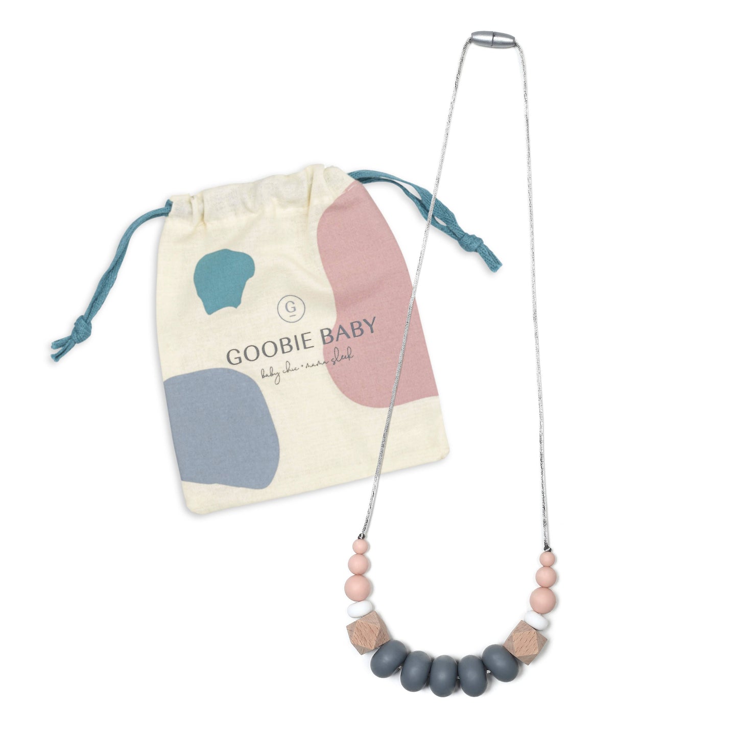 Harper Teething Necklace - Peach/Gray