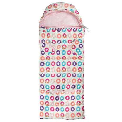 Sleep-n-Pack: Packable Little Kid's Sleeping Bag & Backpack, Cozy Mink, Donuts