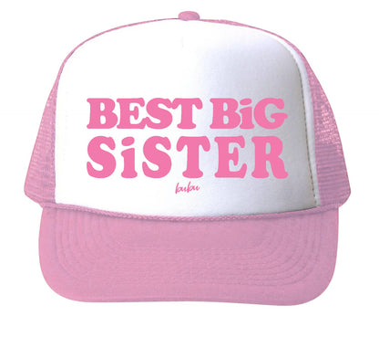 Best Big Sister Baby Pink Trucker Hat