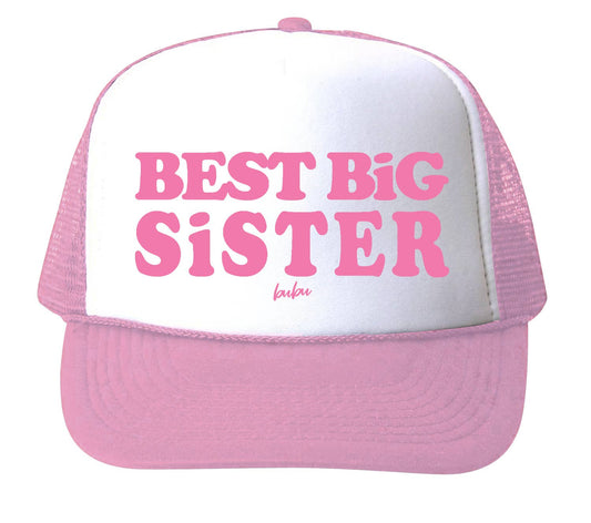 Best Big Sister Baby Pink Trucker Hat