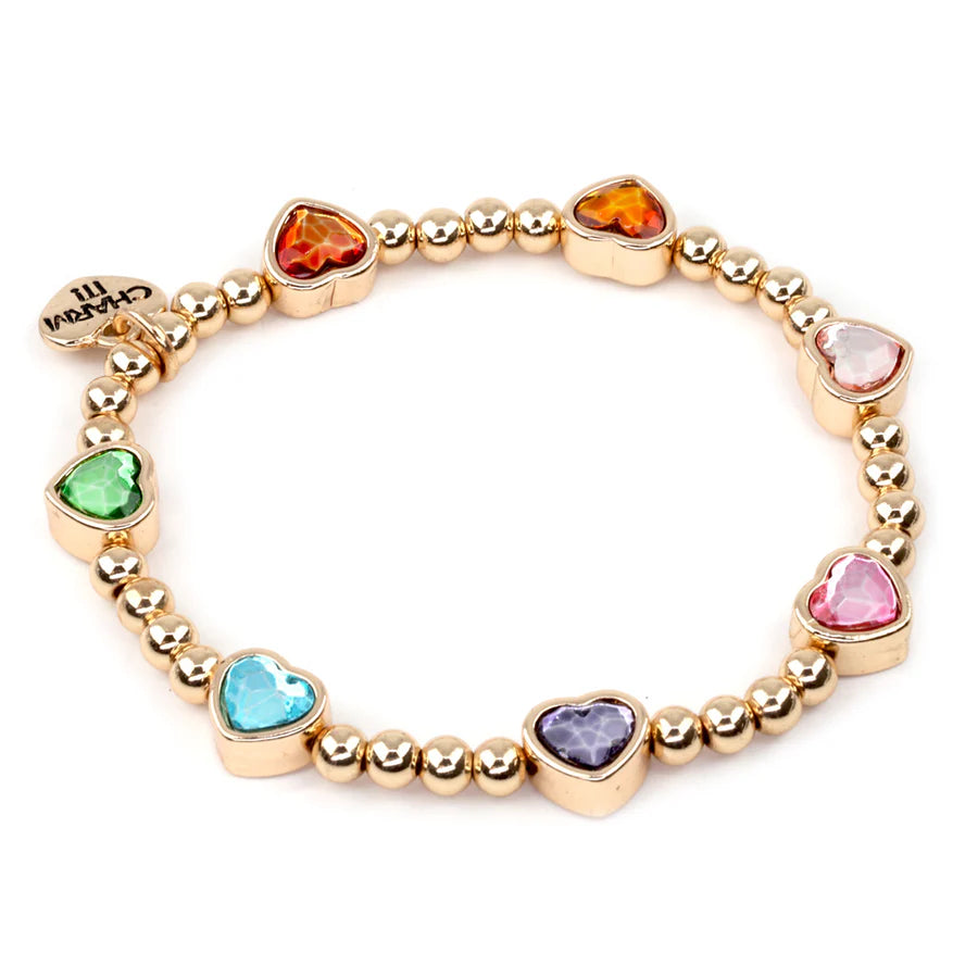 Gold Sparkle Heart Stretch Bead Bracelet