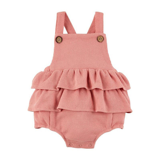 Mud Pie Pink Ruffle Bubble Waffle Knit Onesie