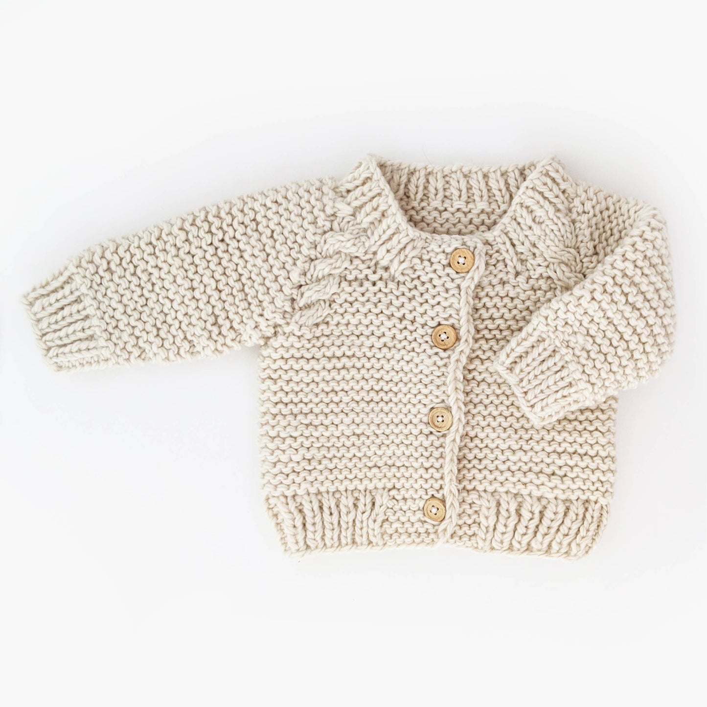 Natural Garter Stitch Cardigan Sweater: 0-6 months