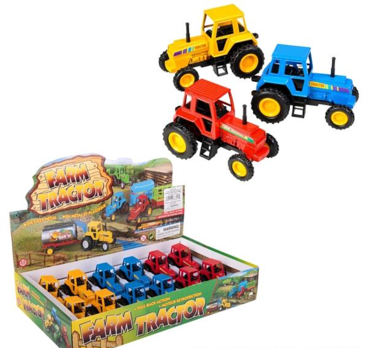 3.75" DIE-CAST PULL BACK FARM TRACTORS