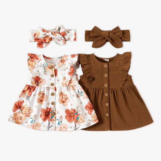 2pcs Baby Girl Sleeveless Floral Sweet Dress