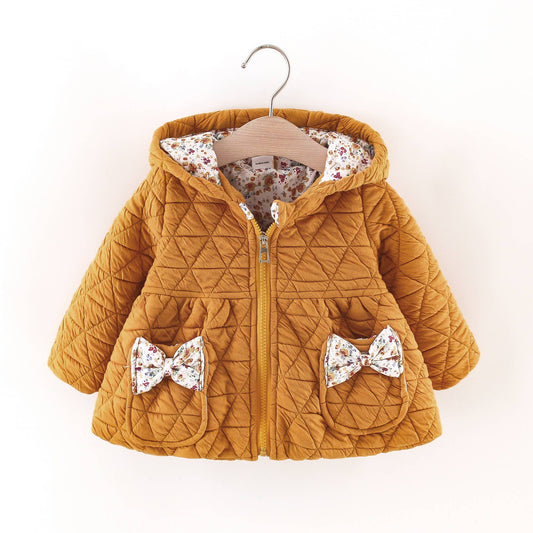 Quilted yellow zip hood coat