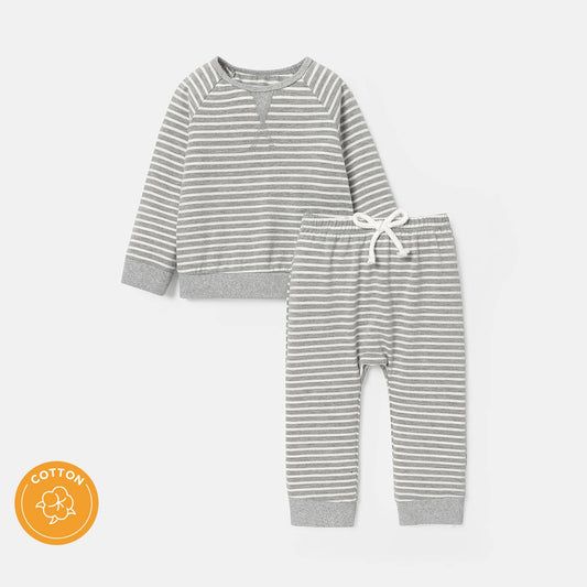 2pcs Baby/Toddler Stripe Cotton Sweatshirt and Pants Set GRAY