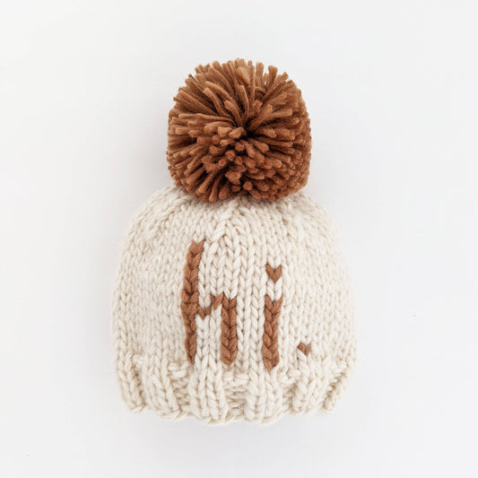 hi. Pecan Hand Knit Beanie Hat: L (2-6 years)