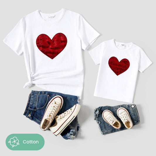 Valentine's Heart Pattern Sparkling Embellished T-shirt Tops