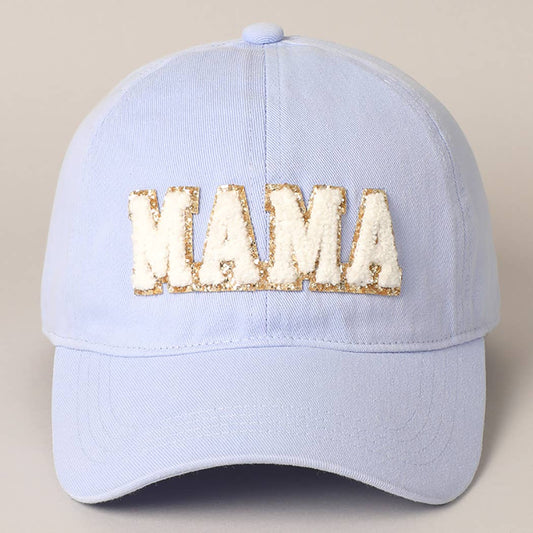 MAMA Chenille Letter Patch Cotton Baseball Cap: One Size / LIGHT BLUE