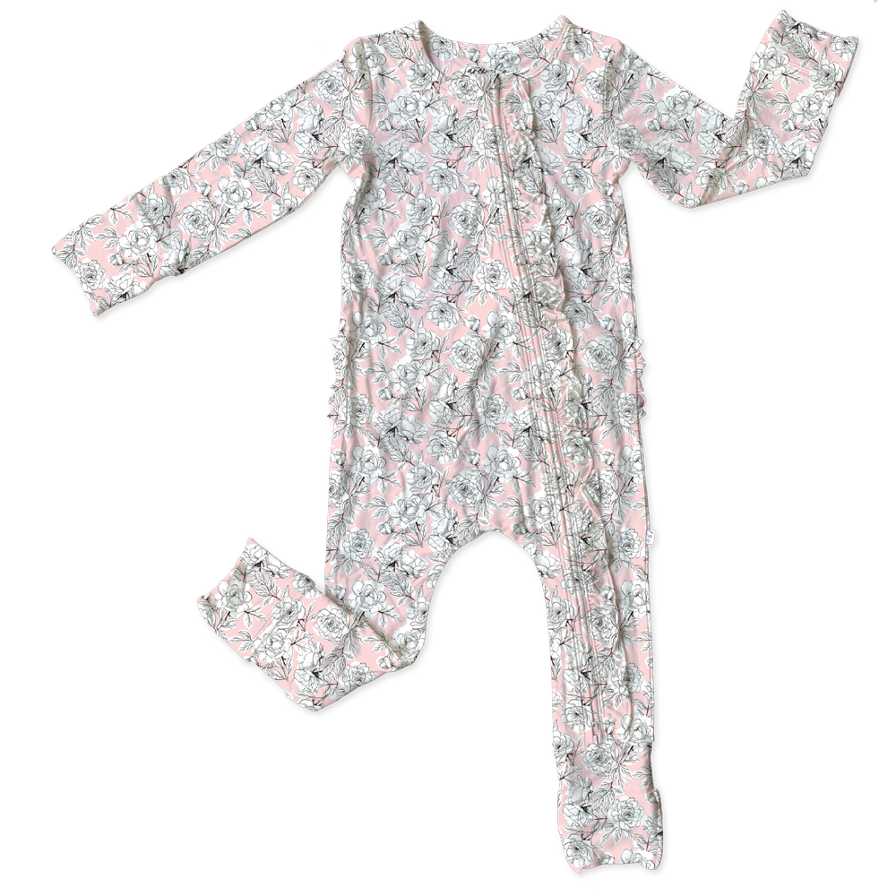 Allie Floral Bamboo Ruffle Convertible Footie