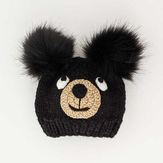 Black Bear Knit Beanie Hat: M (6-24 months)