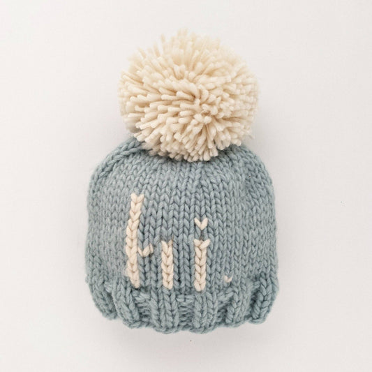 hi. Surf Blue Hand Knit Beanie Hat: M (6-24 months)